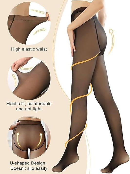 Women's Skinny Fit Mid Rise Soft Touch Thermal Skinny Tights - Ultimate Warm Fleece Leggings, Thermal Winter Tights